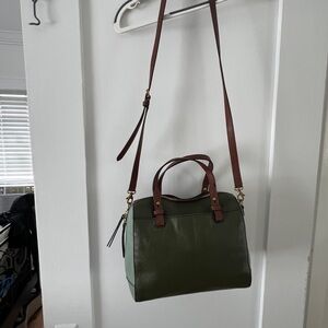 Fossil New Green and Brown Leather Handbag